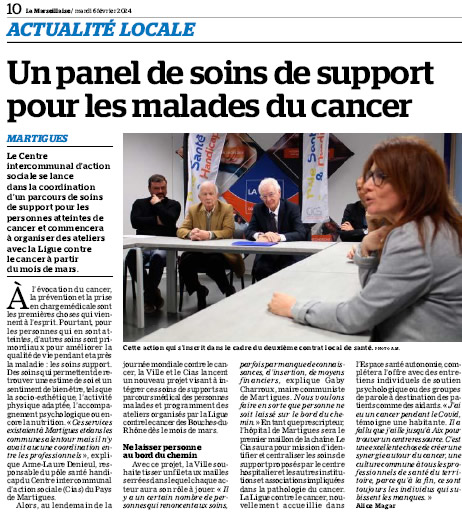 La Marseillaise : Un panel de soins de support pour les malades du cancer à Martigues et Fos sur Mer : lire l'article en PDF ici
